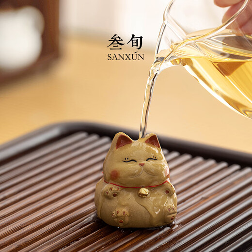 Thirty-year-old round and round lucky cat tea pet, cute tea tray and small ornaments, fine Kung Fu tea set, can be used as ornaments, Chinese tea toys, smiling _ lucky cat tea pet