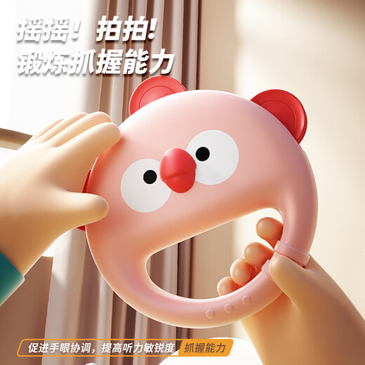 颂尼儿童手拍鼓玩具小锣鼓腰鼓幼儿园宝宝打击乐器婴儿敲鼓早教玩具 双面手拍鼓【粉色】送2锤子