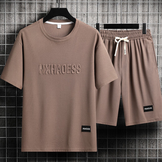 Traje de verano masculino de Shengzhi para adolescentes camiseta de manga corta de seda delgada de seda de dos piezas de dos piezas Sportswear casual de pantalones cortos de cinco puntos-TZ829 Militar Green [Top + Pants] M Recomendado 90-110Jin [Jin equivale a 0.5 kg]