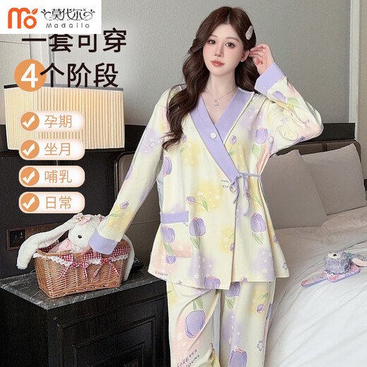 
Modal confinement clothes, solid color cotton, spring and autumn, May 6, pregnant women pajamas, summer thin style, feeding, breastfeeding, home furnishing [New Chinese-style pure. Cotton] Lace 826 smudge powder rabbit L [85-115Jin[Jin equals 0.5 kg]]