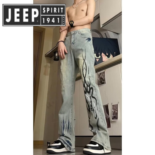 Jeep Spirit Jeep Flame Jeep Jeans Herren Sommertrendmarke Straight Hosen High Street Style 692-Black 2xl [135-150jin [Jin entspricht 0,5 kg]]