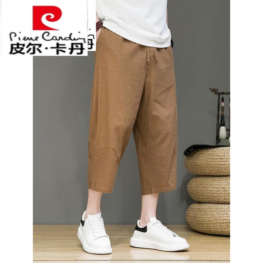 Pier Cardan Leinen geschnittene Hosen Herren Sommer Chinesischer Stil Lose große Strandhähler Harem Hosen Jugend lässig Shorts Thin Hosen Flaggschiff Offiziell - Dunkelbraun L.