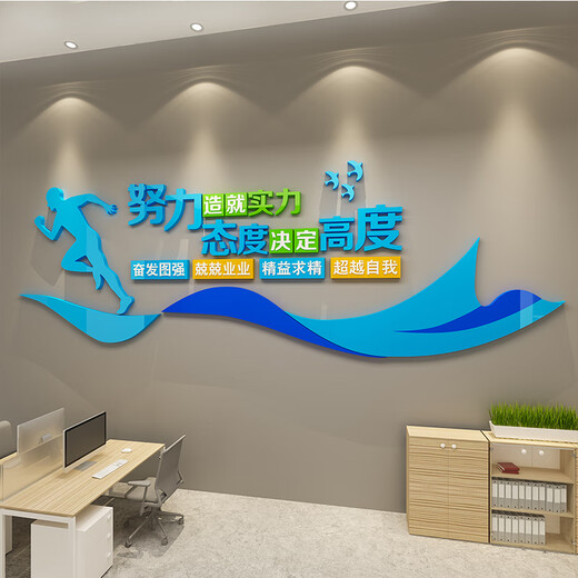 Xishu Corporate Culture Office Layout Wanddekorationsteam Inspirierende Slogan Aufkleber Firma Senior Image Hintergrund 9720 Haltung bestimmt die Größe - Orange Gelb + Weiß 250 cm*83,5 cm groß