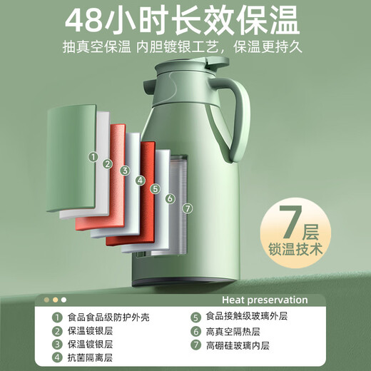 Intelligent temperature display thermos large capacity thermal kettle household thermos thermos office thermos 2.0L temperature display ivory white strong thermal insulation + dustproof spout