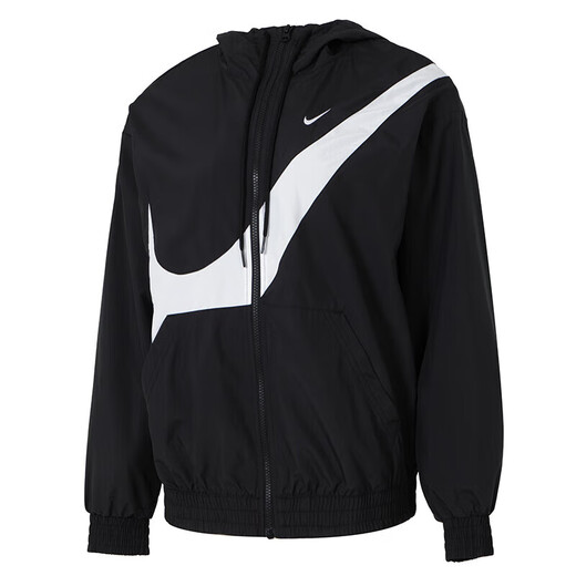 耐克（NIKE）女子大勾撞色运动套装 2025夏季跑步健身训练服潮流时尚休闲衣裤 聚酯纤维 黑白连帽夹克外套 上装 M