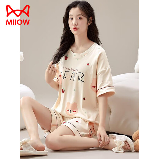 
Catman (MiiOW) comes with a chest pad integrated large-size short-sleeved pajamas set for home clothes and cotton for women to wear outside in summer students Korean version GXT1047 L (recommended 95-115 Jin [Jin equals 0.5 kg])
