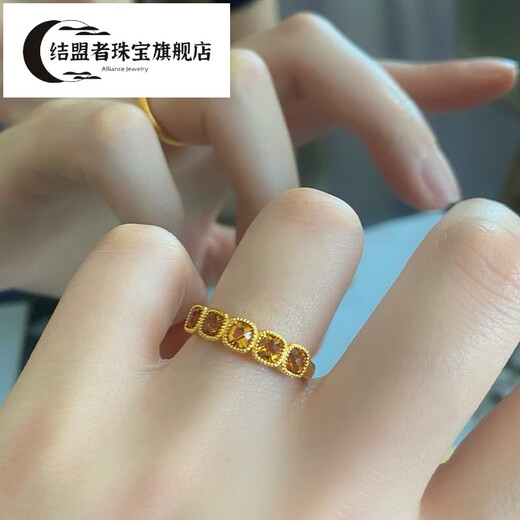 Alliance Gold Ring Small Sugar Cube Citrine Row Ring Pure Gold 999 Gold Jewelry Fashion Ancient Method Gold Price Small Sugar Cube Citrine Row Ring No. 18 (labor cost 768 4.62g
