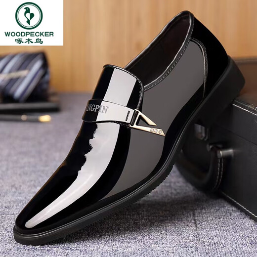 Woodpecker's new summer large-size men's leather shoes business formal leather shoes glossy casual men's leather shoes youth versatile leather shoes 686 black 42
