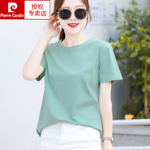 Pierre Cardin High-End-Baumwoll-T-Shirt für Damen, kurzärmelig, locker, vielseitig, einfarbig, Baumwolle, grün, halbärmeliges T-Shirt, Sommer-Top 6172, hellviolett, kurzärmelig, L (empfohlen 105–120 Jin Jin entspricht 0,5 kg)