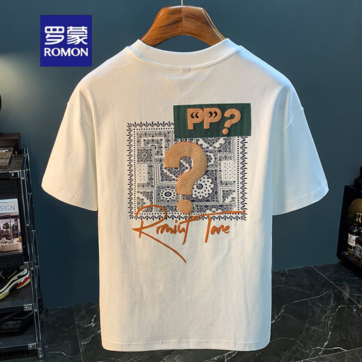 Camiseta de manga corta Romon Camiseta de moda de verano en verano Camiseta impresa Xinjiang Cotecillo de algodón Hermano Top T White 2 [ZJ1047 Versión de ajuste] L Adecuado para 109-123Jin [Jin iguala 0.5 kg]