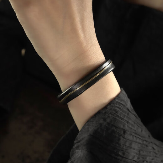 Guran Feiyu Home Original Design Personalized Leather Bracelet Bracelet Women Retro Trendy Versatile Couple Bracelet Bracelet Men Black/Female Size 16