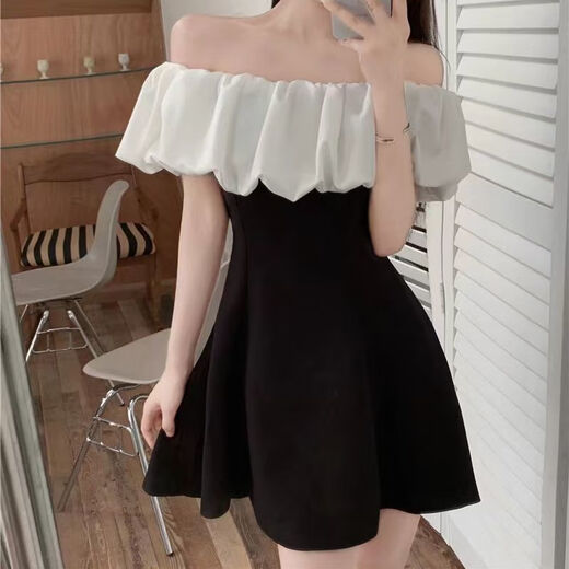 Fhhuabd One-Shoulder-Kleid 2024 Sommer neuer Stil Goldener Stil Lotus Blatthals Schlankes hip geschaltetes sexy Geburtstagskleid für Frauen 7374 Bilder S [vorgeschlagen 95 Jin [Jin gleich 0,5 kg] unten]