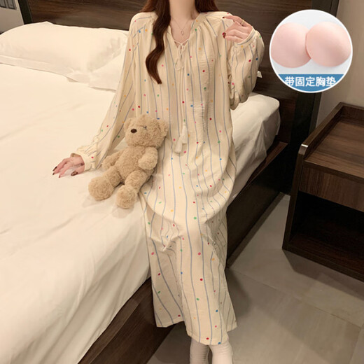 S.SOFEA春季新款云朵棉带胸垫长袖睡裙甜美公主风家居服 JDX-6621-4# 175 165(L)