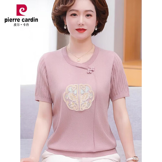 
Pierre cardin summer clothing for middle-aged and elderly women new Chinese knitted shirt fashionable short-sleeved T-shirt mother summer ice silk top set 9922 blue gray M Recommended 85-100 Jin [Jin equals 0.5 kg]