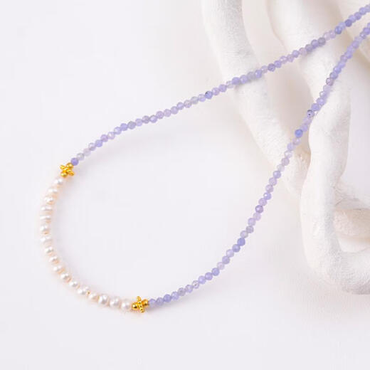 Shengbei natural tanzanite necklace ins style simple tanzanite pearl necklace for women 2025 new women's necklace tanzanite with pearls 40cm+5cm