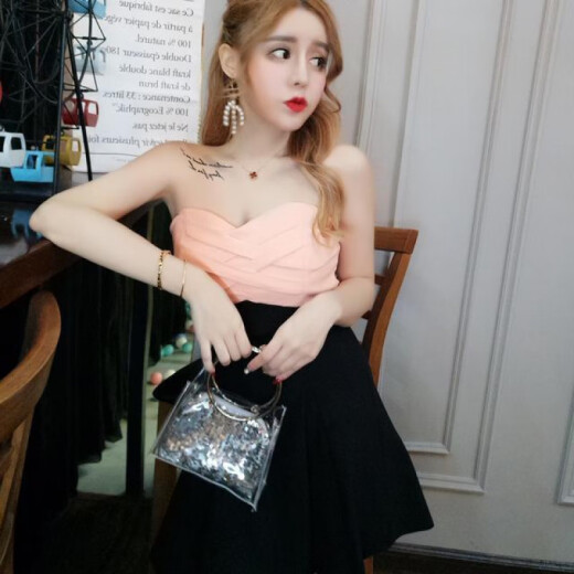 蝶霓斯夜店2025新款女装气质露背蓬蓬裙主播服收腰显瘦百搭抹胸连衣裙潮 DXH719-8437#粉红色 均码