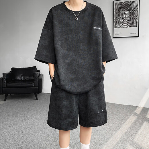 
Zhaixing Youth Summer Suit Men's Niche Design Tie Dyeing Clipart Sleeve T-shirt Shorts Fashion Cool Large Size Men's Clothing TZ757 Tie Dyeing White M (Suggested 95-110Jin[Jin equals 0.5 kg]b