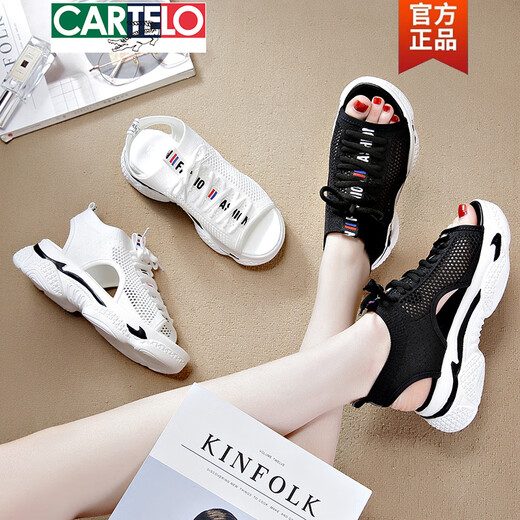 CARTELO Sandals for women in summer 2025 new fish mouth white shoes flat sole sports soft sole women beach thick sole shoes women's shoes 101 white 36