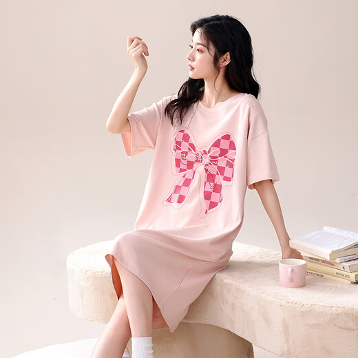 莫代尔睡裙女款夏季2025年新款带胸垫纯棉短袖长款夏天连衣裙全棉家居服 主图款cm722# L 推荐100-120斤