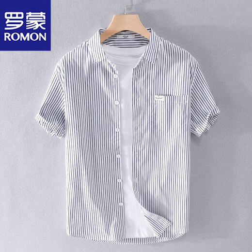 
Lomon men's striped shirt short sleeve loose summer thin Japanese casual versatile shirt summer clothes 9721 white L