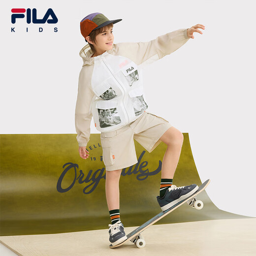 FILA Children's Clothing Children's Sun Protection Clothing 2025 Summer New Boys' Hooded Loose Woven Jacket Cloud Mushroom White-WT 160