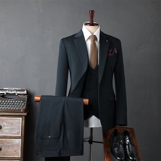 SUSTYLE international first-line brand high-end suit suit male groom wedding dress British business slim commuter suit black (suit + trousers) gift box XL 125-135Jin Jin equals 0.5 kg