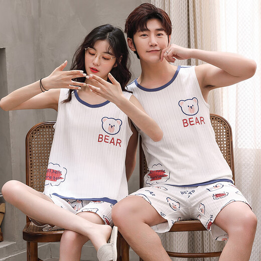 Liushan Sommer reines Baumwollpaar Pyjamas dünne ärmellose lose Männer und Frauen Weste Hosentender Shorts großer Heimkleidung Set WJ9856 Ya Weste Cover 3xl Männer 165-185jin [Jin entspricht 0,5 kg]
