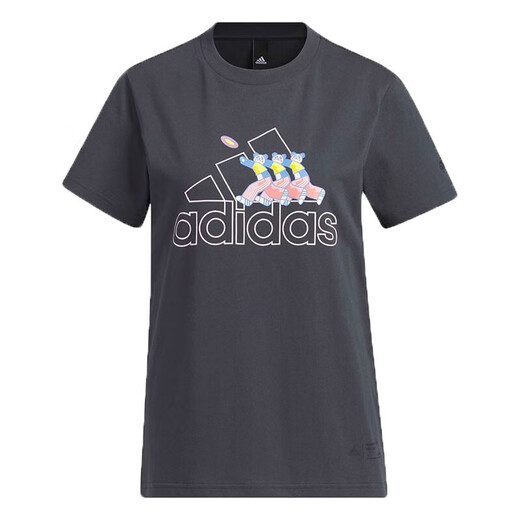 阿迪达斯 （adidas）短袖T恤女装夏季新款印花Logo运动服卡通熊猫图案休闲圆领衫 IP3937深灰 S
