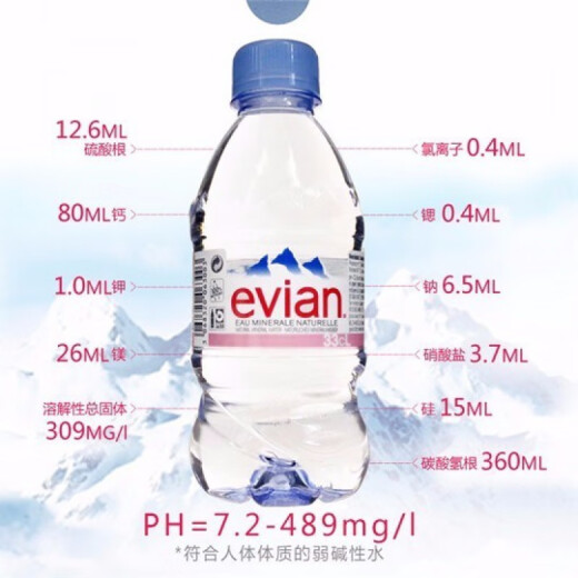 盘中玉【3893人收藏】EVIAN 依云矿泉水 330ml 500ml法国进口矿泉水弱碱 330ml*4瓶