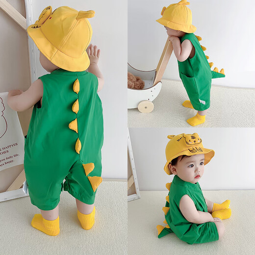 G.DUCKKIDS纯棉男女宝宝连体衣夏季天装新生哈幼婴儿衣服外穿0-12346789个月 绿色恐龙 无袖 100cm 100
