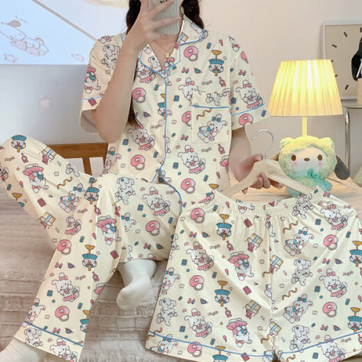 Hanrui Frühlings- und Sommerpyjamas für Frauen Cartoon Milch Seide Drei-teilige Heimkleidung 14116 170 m