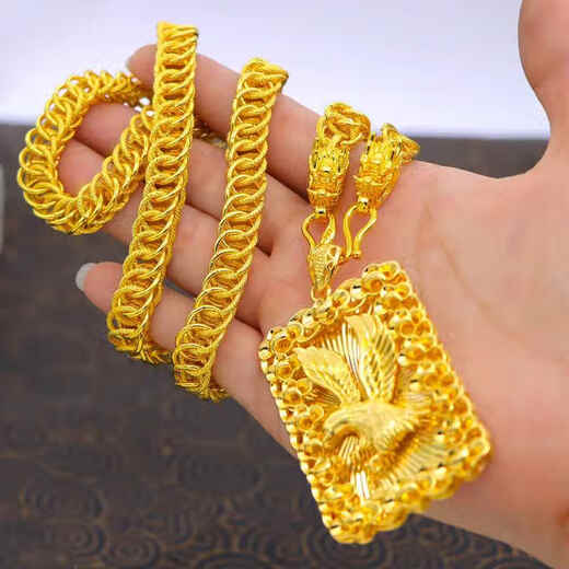 Yage authentic Vietnamese sand gold necklace men's gold-plated imitation pure gold chain thick jewelry pendant gift for friends large keel chain + Guan Gong