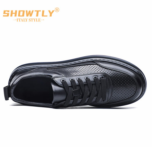 STEMETLY High-End-Luxus-Luxus-Herrenschuhe Sommer High-End Casual Lederschuhe Herrenhöhle atmungsaktiven echten Lederweiche Sohle Sportschuhe Herren trendy schwarz [Standard Lederschuhgröße] 41 (255 mm) [Standard Lederschuhgröße]