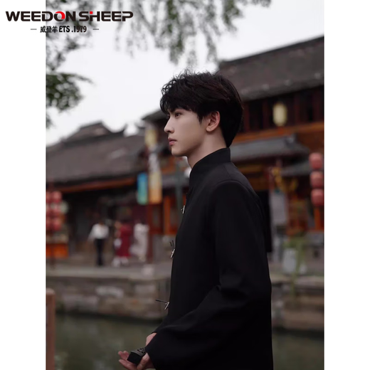 威登羊新中式西装外套男小众设计感中国风西服套装高级感立领上衣中山装 黑外套+白衬衫+西裤【三件 XL