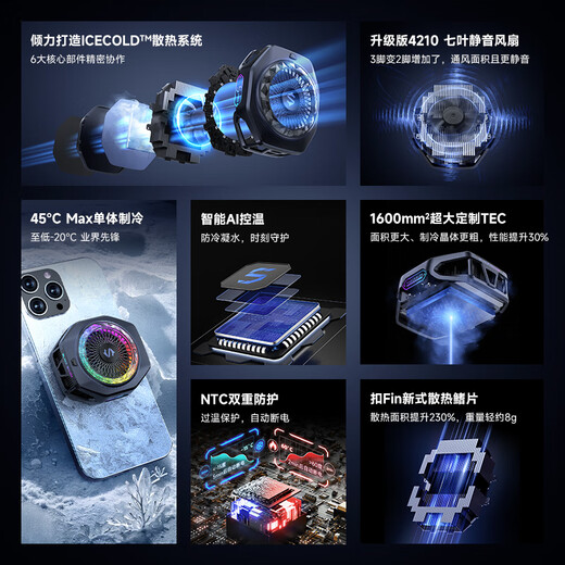 黑鲨手机散热器冰封5Pro 磁吸版 游戏直播散热强制冷 适用苹果iPad平板小米一加IQOO红魔华为OPPO魅族 黑鲨背夹5Pro 磁吸版+（67w充电头）