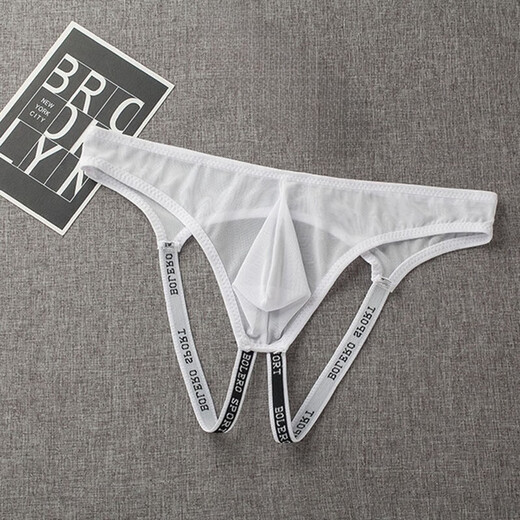 Slutty men's doublet underwear, fully transparent thong with U-shaped pouch showing large size, gay men's doublet underwear, no need to take it off when going out, black