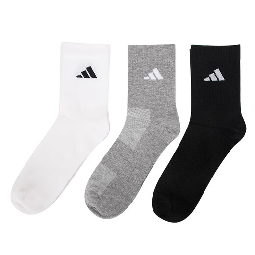 阿迪达斯 （adidas）官方袜子男女袜 25夏季新款三双装低帮透气篮球运动训练休闲袜子 JC9272/黑白灰/中筒/三双装 L建议[42码-45码]