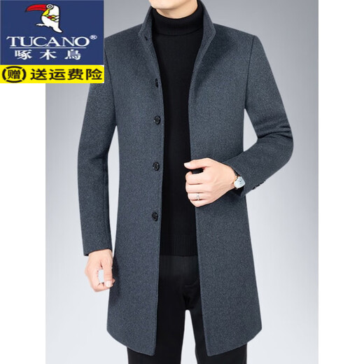 啄木鸟（TUCANO）毛呢大衣男中长款2025冬季新款中年男士爸爸款秋季羊毛呢子外套 S-8868灰色 M （建议95-115斤）