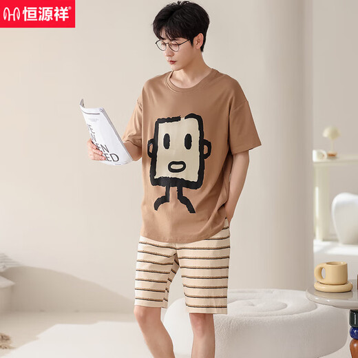 恒源祥2025新款睡衣男士夏季薄款纯棉短袖短裤家居服夏天大码可外穿套装 棉-男687 L [建议:100-120斤]