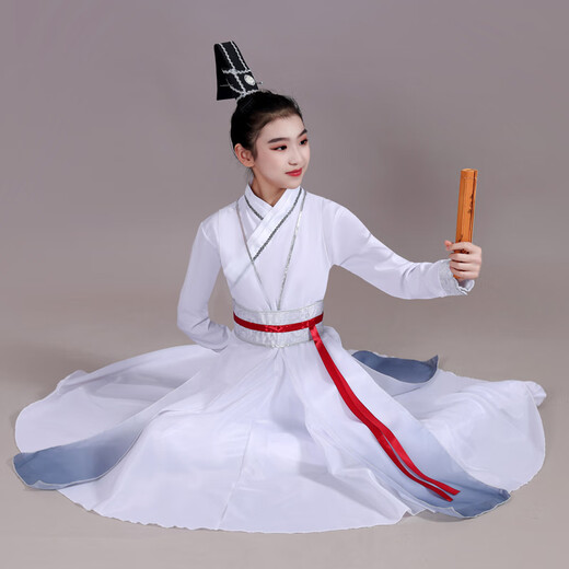 Zhexiang Hongming Youth Children's Performance Kleidung Bühnenbühne Tanzkleidung Tanz Kleidung junger Leute Zhi Rezitation Hanfu Klassische chinesische Stil Kleidung + Schuh Cover + Kopfkrone 130 Empfohlenes Gewicht 4858 Jin [Jin gleich 0,5 kg]