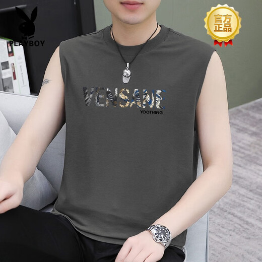 PLAYBOY (Playboy) Chaleco de algodón de algodón Mercerado Menores Fitness estampados Fitness Sports Sports Silk Silk Camiseta de camiseta sin mangas frías 14C829 Black M [95-115Jin [Jin equivale a 0.5 kg]]]