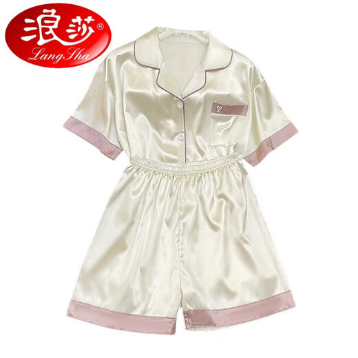浪莎2025年新款冰i丝睡衣女士短袖夏季薄款丝绸可外穿家居服套装春夏 FS_9214#开衫双短 蕾丝口袋 2XL