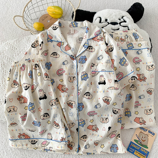 Ziweiqi lindo crayón pijama de algodón shin-yun para mujeres cardigan de verano dibujos animados de ropa para el hogar