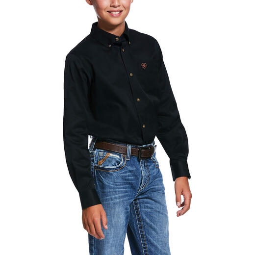 AriatAriat Boys' Solid Twill Classic Slim Shirt, Black Black X-Small