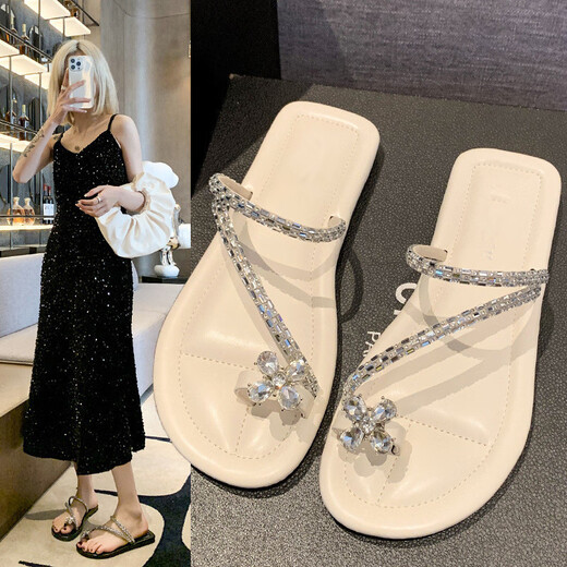 Guadi Beast 2025 summer new fashionable and versatile flip-flops outside wear trendy beach flip-flops trendy Korean slippers for women 6626 with diamonds [silver] 36 size 37 [suitable for size 35-36 foot wear]