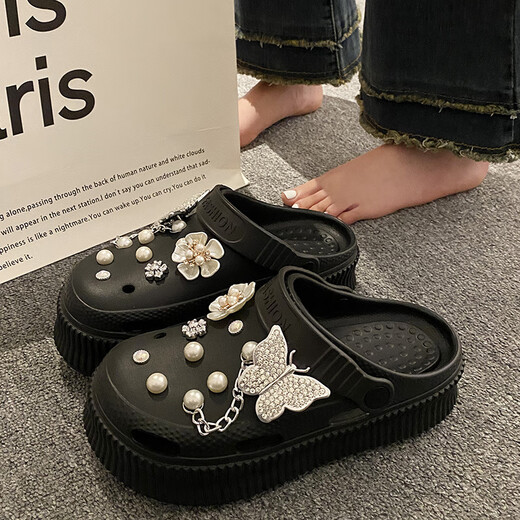 Réduisez mignon Chaussures de trous de papillon de dessin animé pour femmes avec une merde épaisse se sent sandales blanc laiteux [9905] Crystal papillon 38 Taille 39 [Convient pour 37-38 pieds]