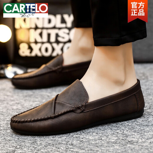 卡帝乐鳄鱼（CARTELO）英伦风时尚男式上班高端男士乐福豆豆鞋男鞋子耐磨开车鞋舒适潮鞋 D829黑色 41