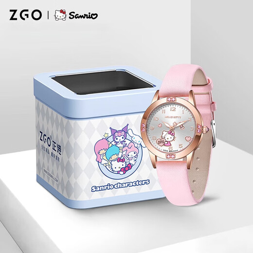 正港ZGOHelloKitty儿童防水石英表女孩专用新款 hellokitty-玫金壳粉带-3271