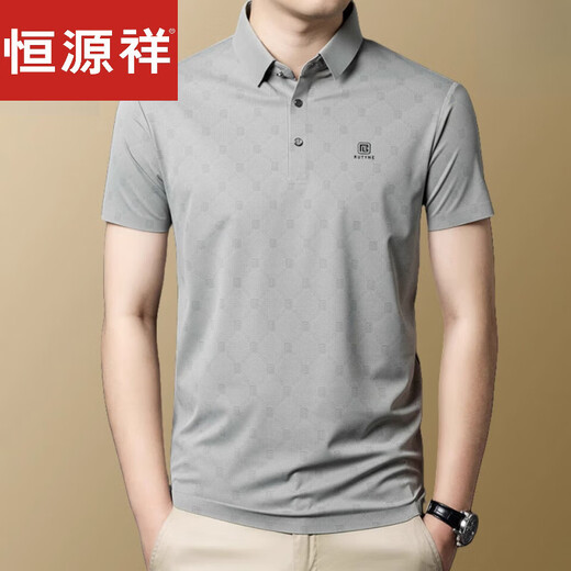 恒源祥高档品牌轻奢短袖t恤男2025新款夏季休闲爸爸装上衣polo.衫新品 灰绿-15286 M 165