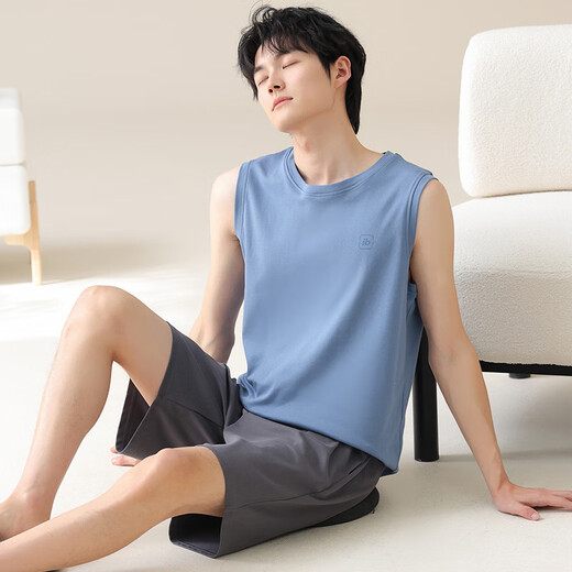 Modal simple pure cotton new pajamas for men, all-cotton thin summer sleeveless vest shorts comfortable home clothes can be worn outside OMM13657 men XL -